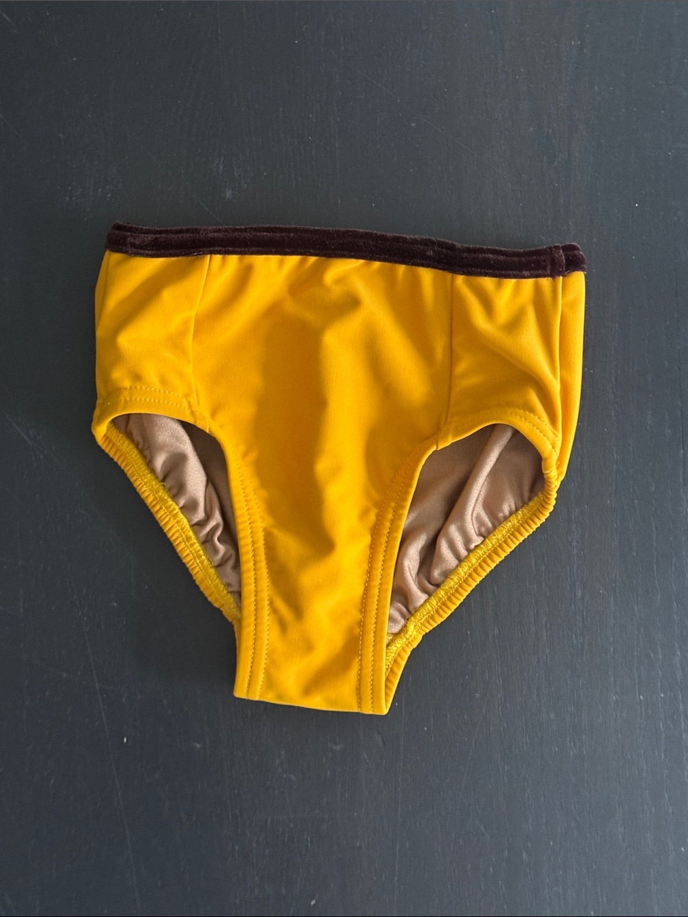 Kids Yellow Dance Costume Briefs with Brown Trim